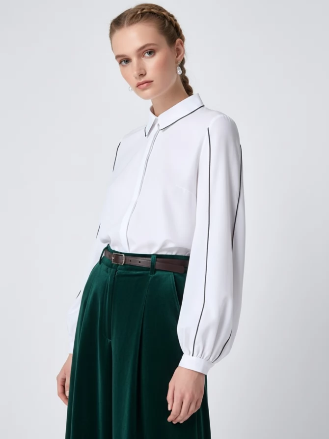 Блузка с контрасной строчкой OD-871-1 белый