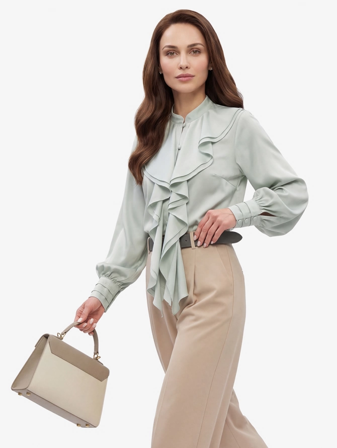 Блузка с отлетными рюшами, цвет полынь