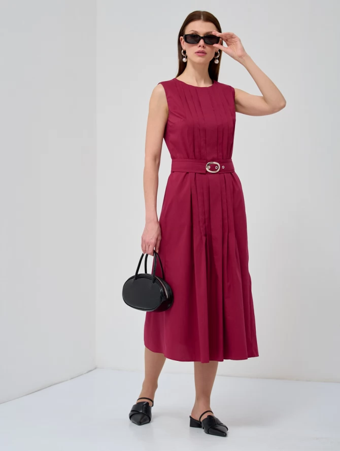 Платье хлопок OD-794-2 с поясом бордовое