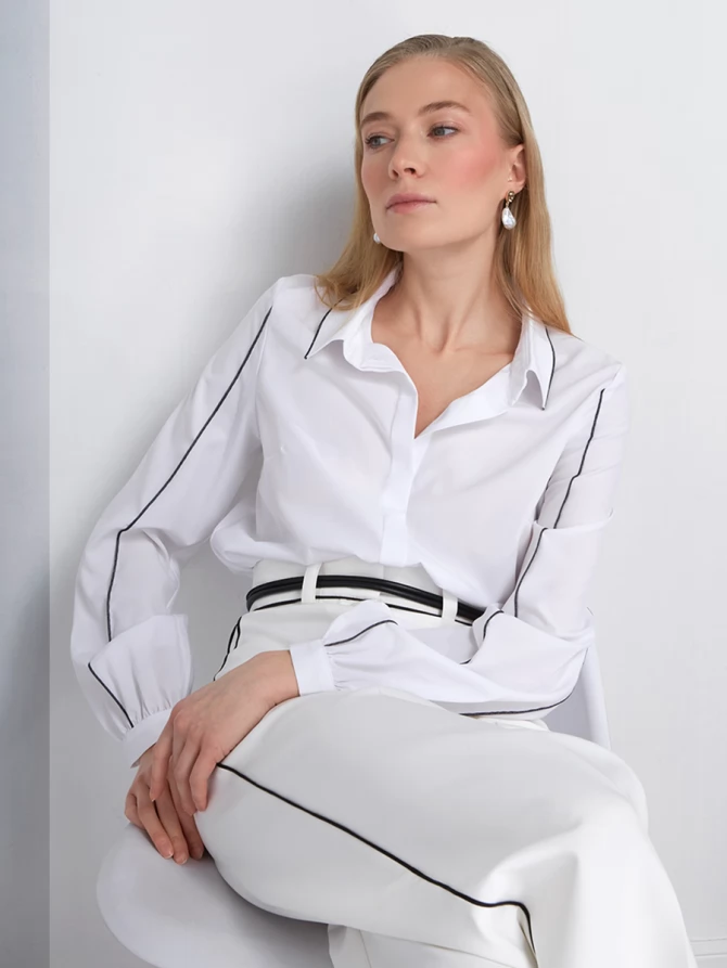 Блузка с контрасной строчкой OD-871-1 белый