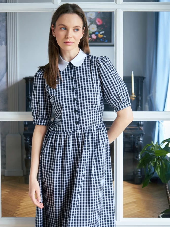 Платье хлопок OD-790-7 ч/б клетка