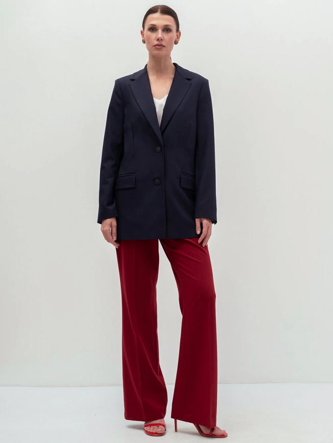 Жакет длинный прямого силуэта т.синий