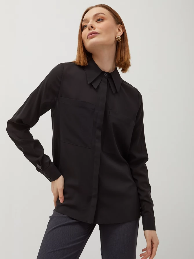 Блузка из шифона с двойным воротником OD-805-1 черный