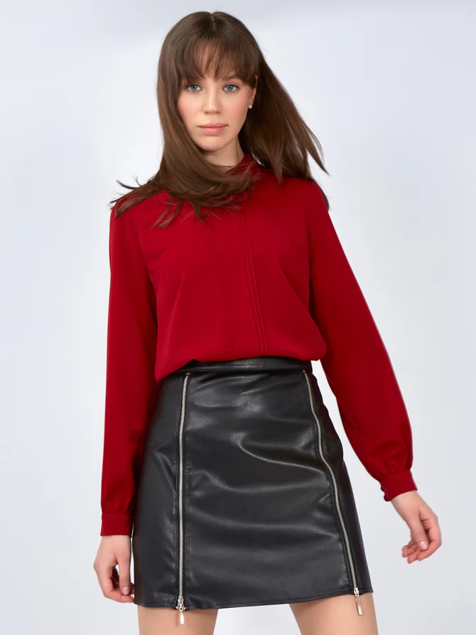 Блузка с кружевным воротником OD-861-3 бордо