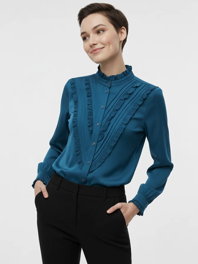 Блузка с рюшами OD-884-2 морская волна