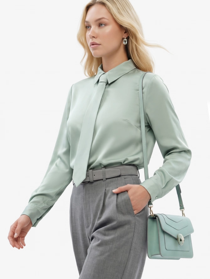 Блузка с галстуком ментоловая