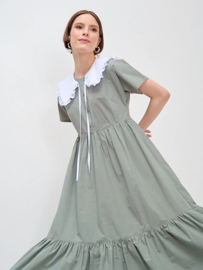 Платье хлопковое удлиненное с воланом