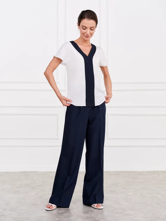 Блузка с контрастной отделкой OD-859-1 белый+синий