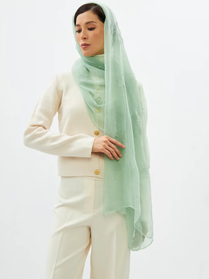 Палантин женский двусторонний с вышивкой Арт-деко