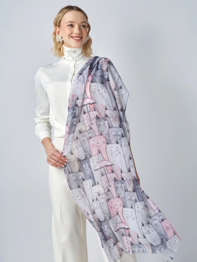 Палантин женский с принтом "Кошки"