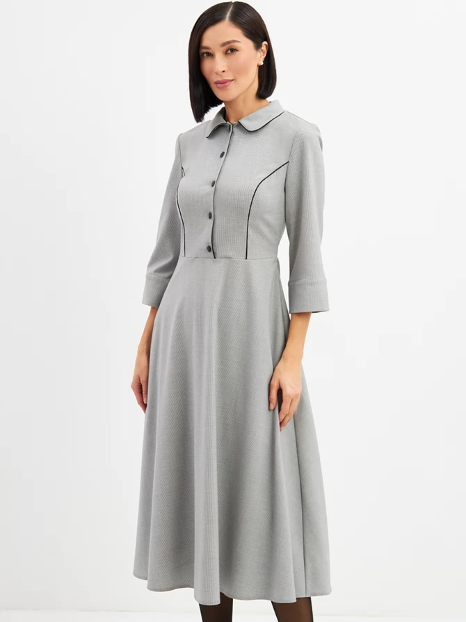 Платье с кантом OD-890-1 ч/белая мелкая клетка