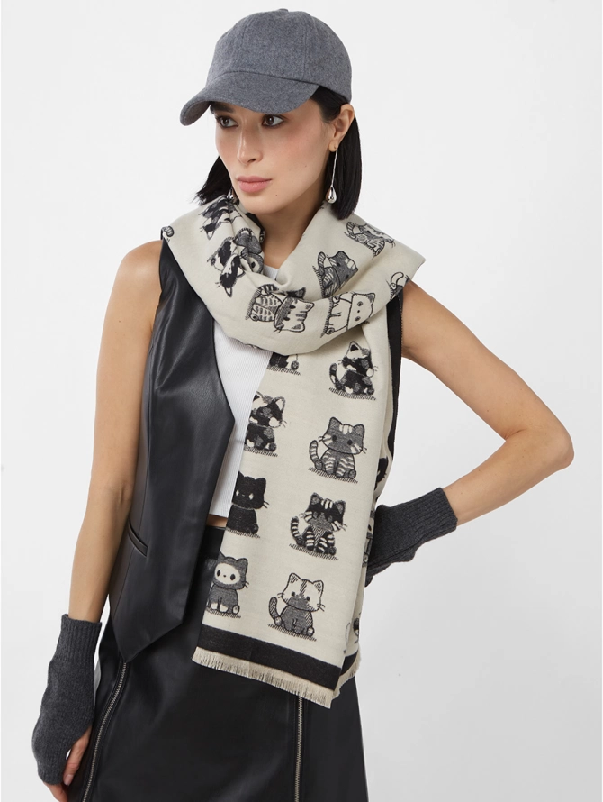 Палантин женский с котопринтом