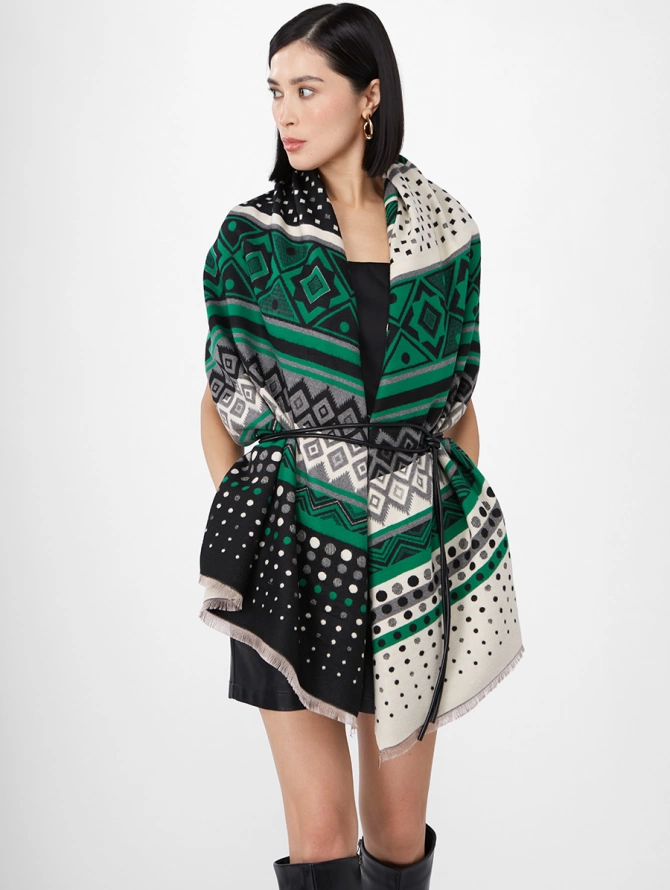 Палантин женский с геометрическим и гороховым принтом
