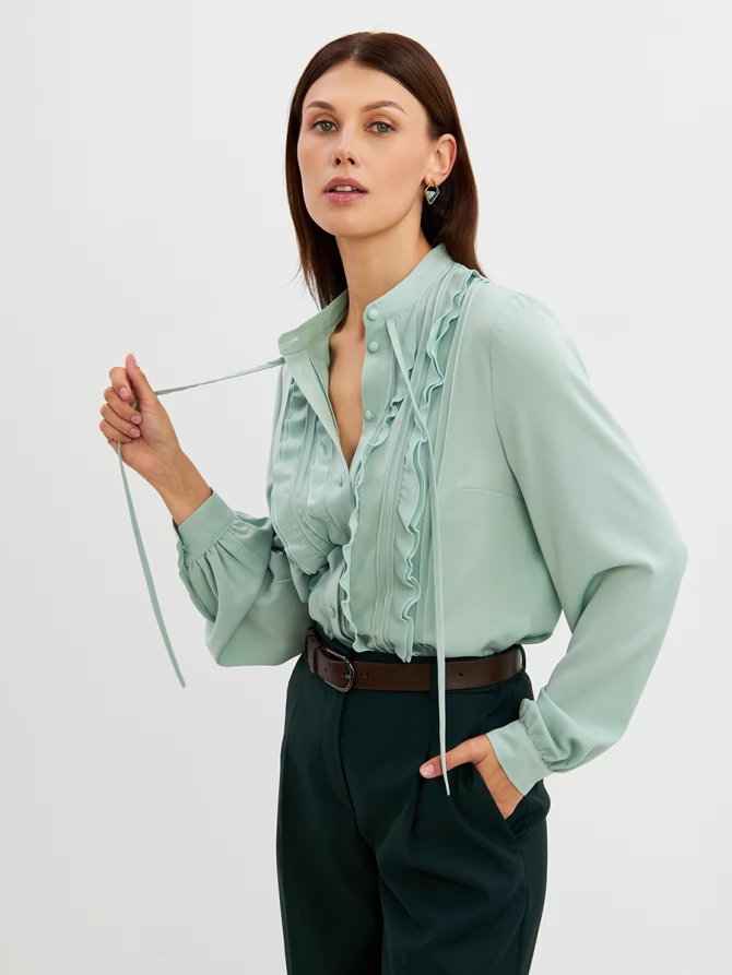 Блузка с рюшами OD-976-3 зеленый