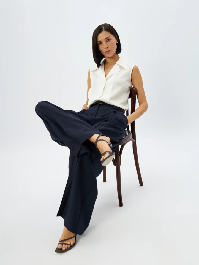 Брюки со складкой  OD-940-2 темно-синий