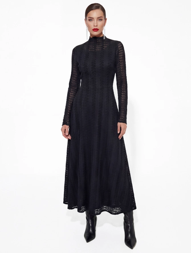Платье теплое кружевное OD-846-5 черный