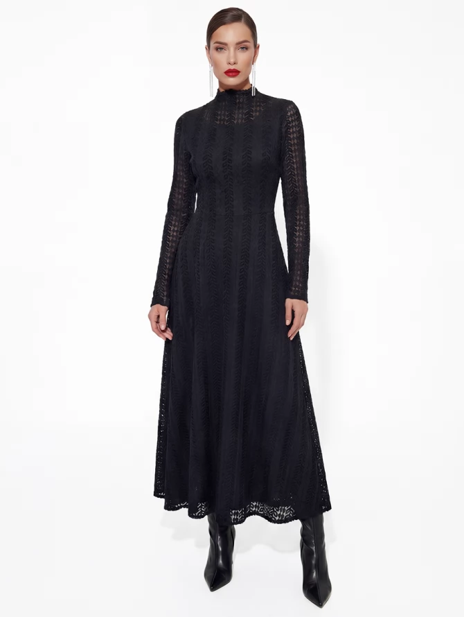 Платье теплое кружевное OD-846-5 черный