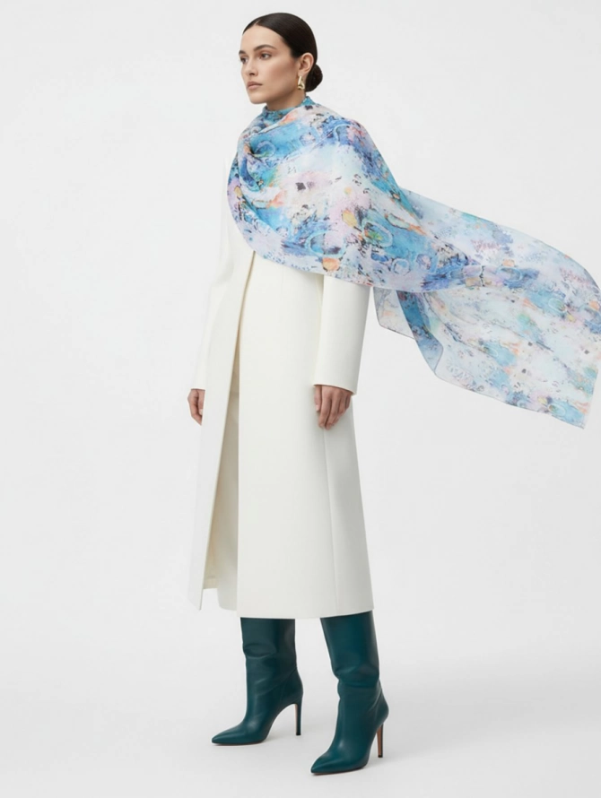 Палантин женский с акварельным принтом