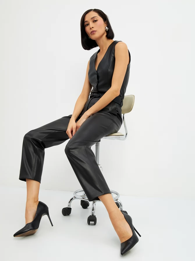 Брюки укороченные из зко-кожи  OD-882-1 черный