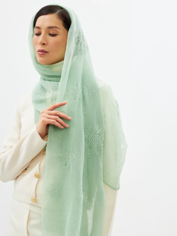 Палантин женский двусторонний с вышивкой Арт-деко