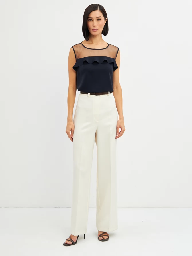 Блузка без рукавов с сеткой и воланом OD-992-2 т. синий