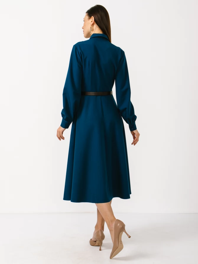 Платье из костюмной ткани с контрастным воротником и манжетом OD-841-2 бирюза