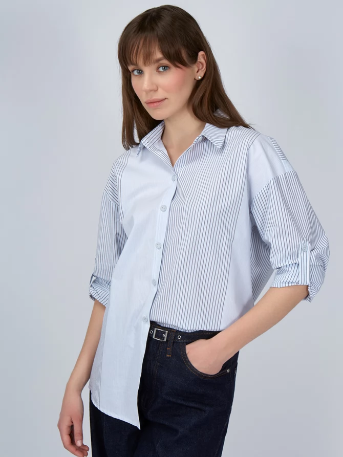 Рубашка полоса OD-918-1 серо-голубая