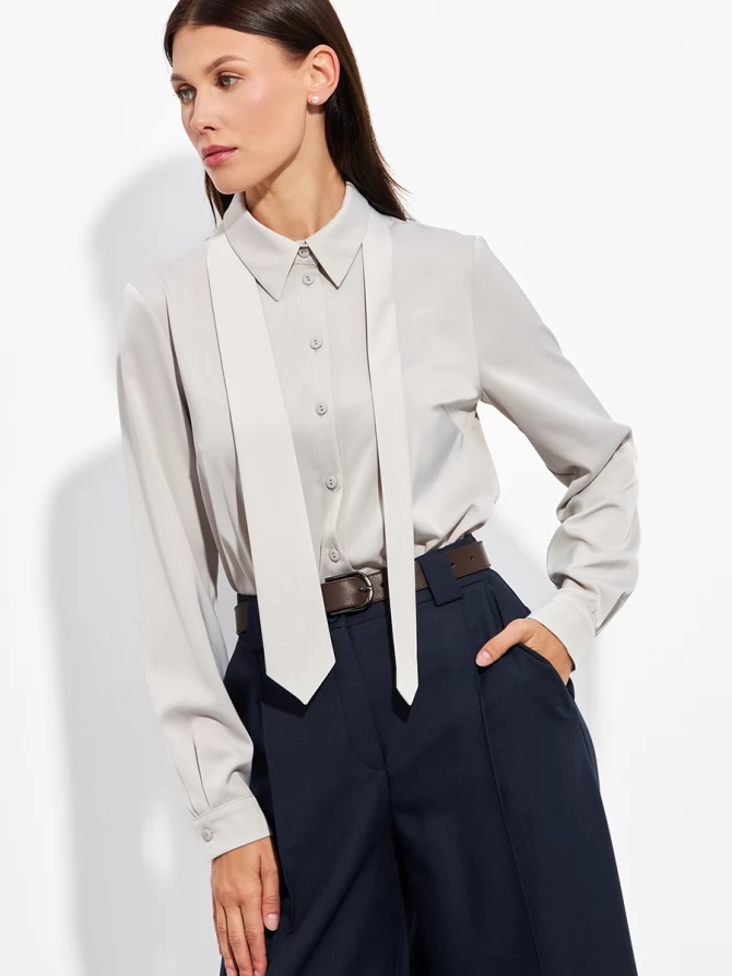 Блузка с галстуком  OD-881-8 серо-коричневый