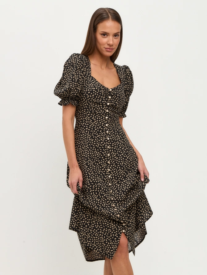 Платье из штапеля OD-712-7 с бежевым принтом