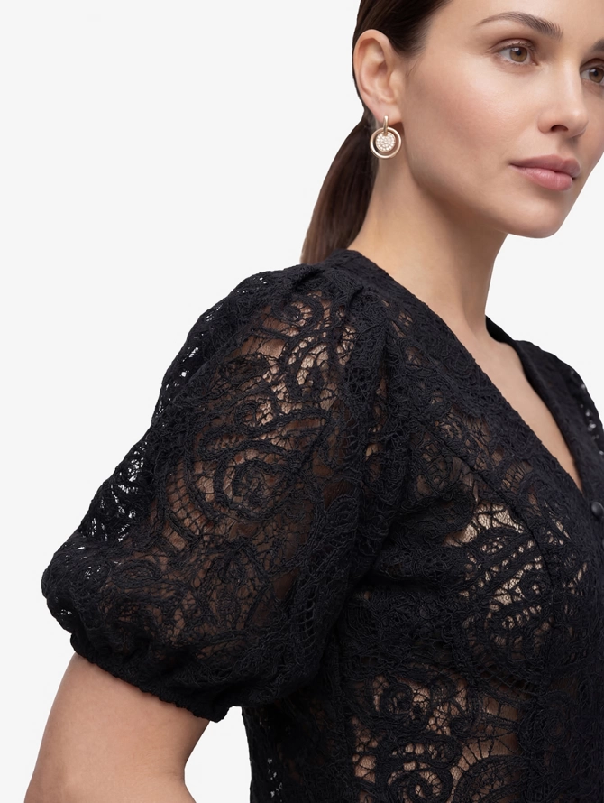Блузка из кружева с коротким рукавом OD-1038-2 черный