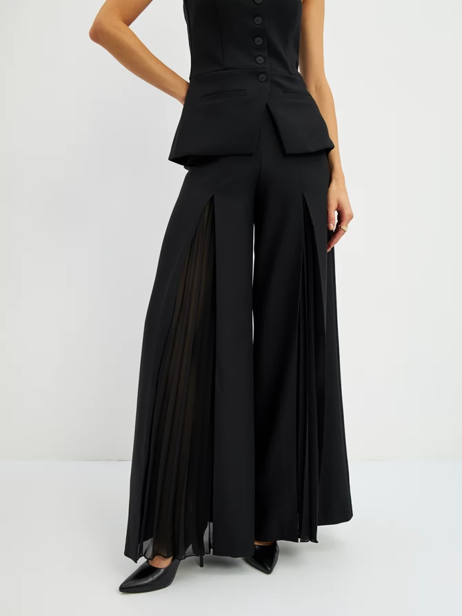 Брюки со вставкой из шифона OD-994-1 черный