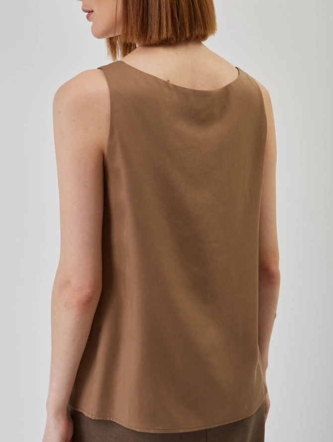 Топ из блузочной ткани с круглым вырезом OD-820-1, коричневый