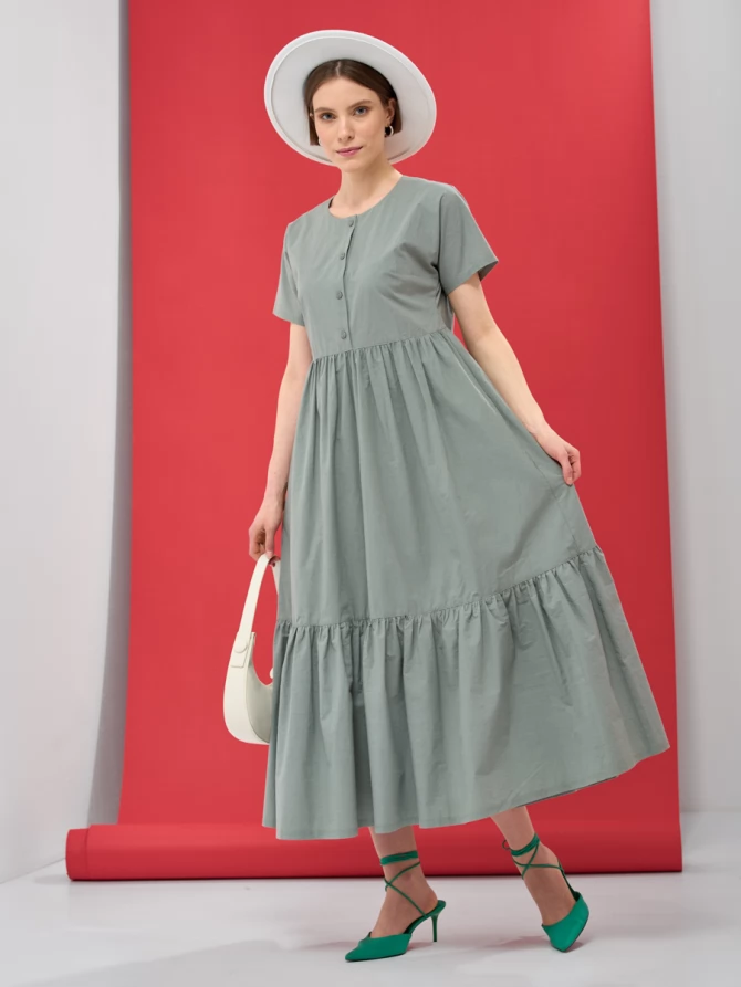 Платье хлопковое удлиненное с воланом