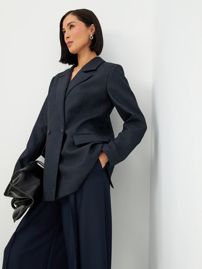 Жакет из костюмной ткани серо-синий