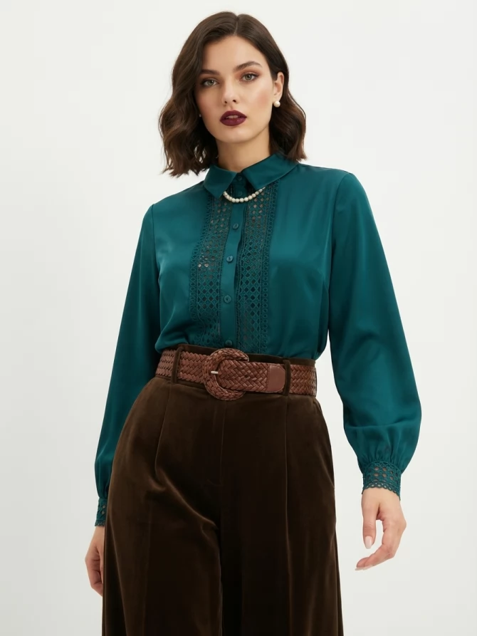 Блузка с кружевом OD-808-3 зеленый