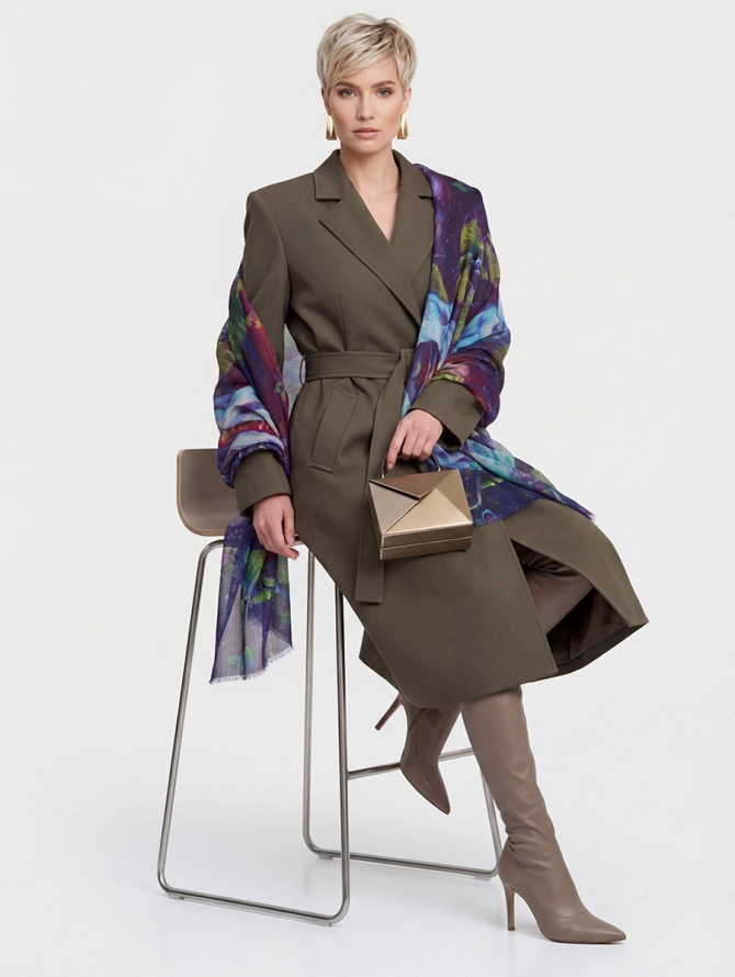 Платок двусторонний с арт-деко принтом и бахромой