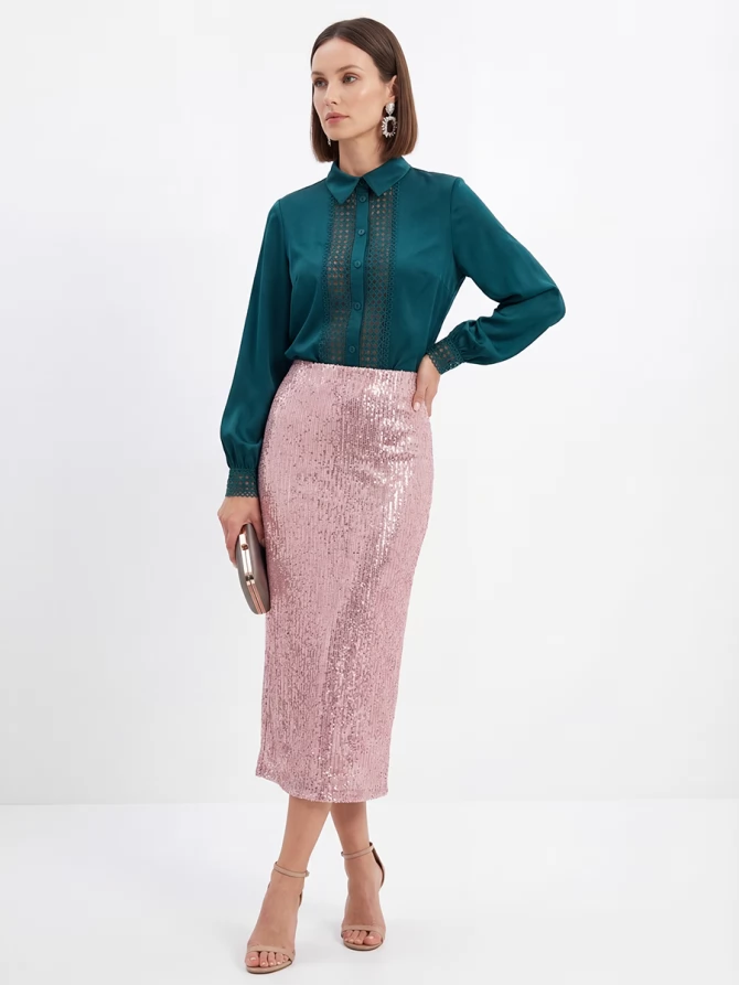 Блузка с кружевом OD-808-3 зеленый