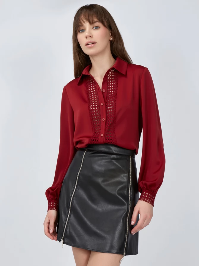 Блузка с кружевом OD-808-2 бордовый