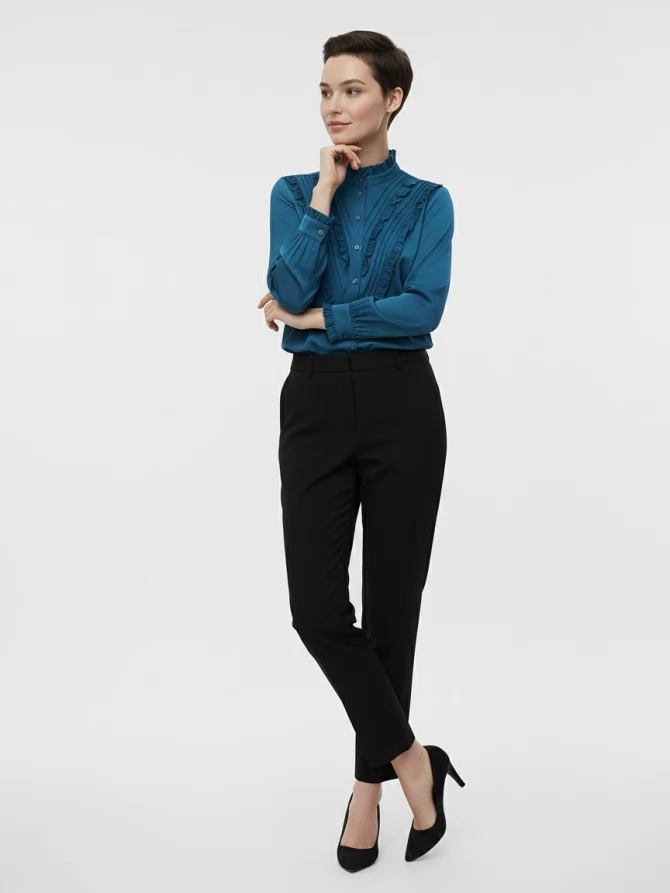 Блузка с рюшами OD-884-2 морская волна