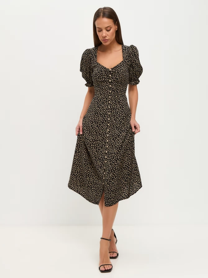 Платье штапель OD-712-7 черный с бежевым