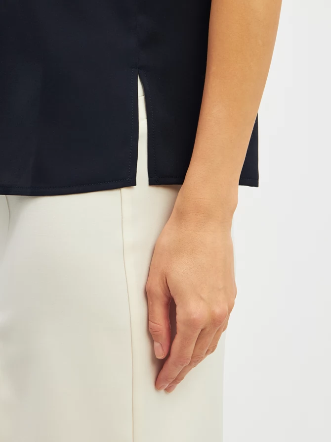 Блузка без рукавов с отделкой из тесьмы OD-973-2 т. синий