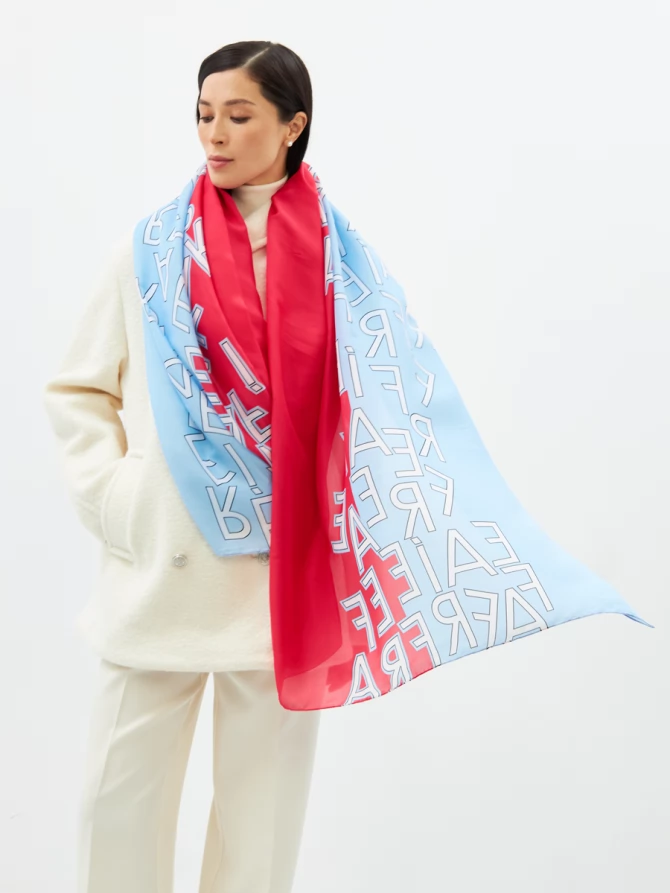 Палантин женский двусторонний арт-деко с атласной текстурой D2-1352-2