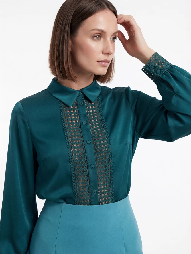Блузка с кружевом OD-808-3 зеленая