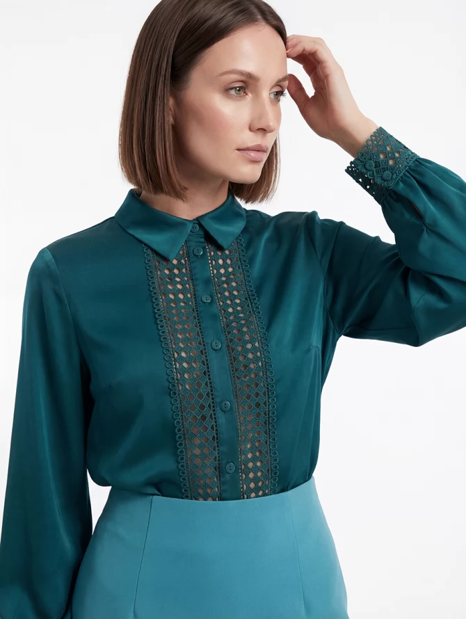Блузка с кружевом OD-808-3 зеленый