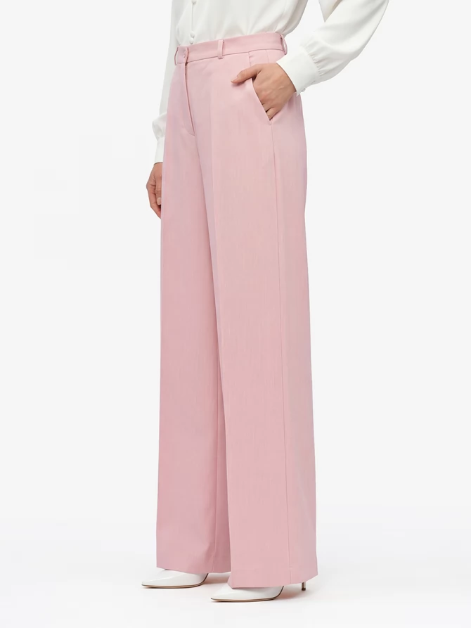 Брюки-палаццо из костюмной ткани, розовые