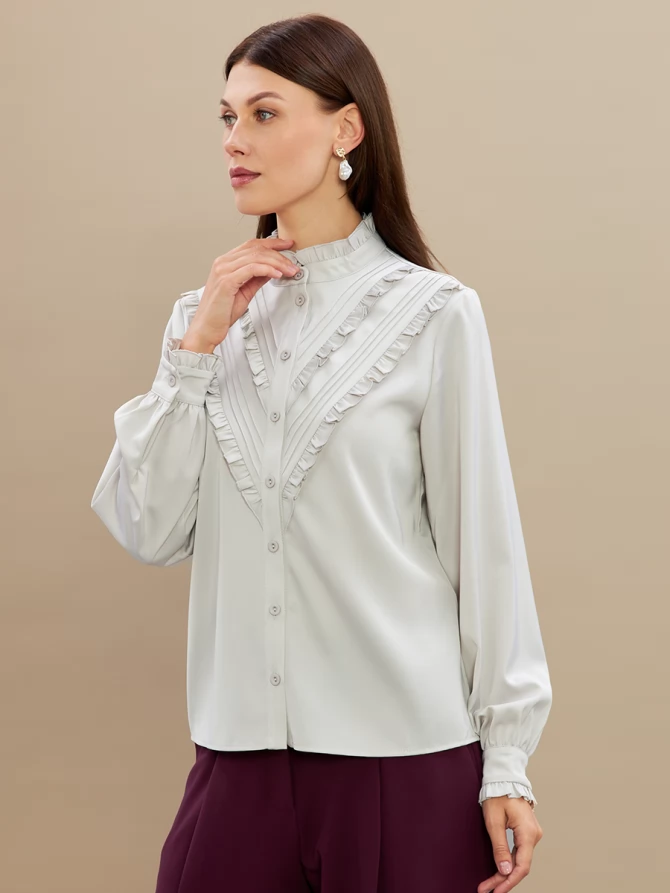 Блузка с рюшами OD-884-6 серо-коричневый