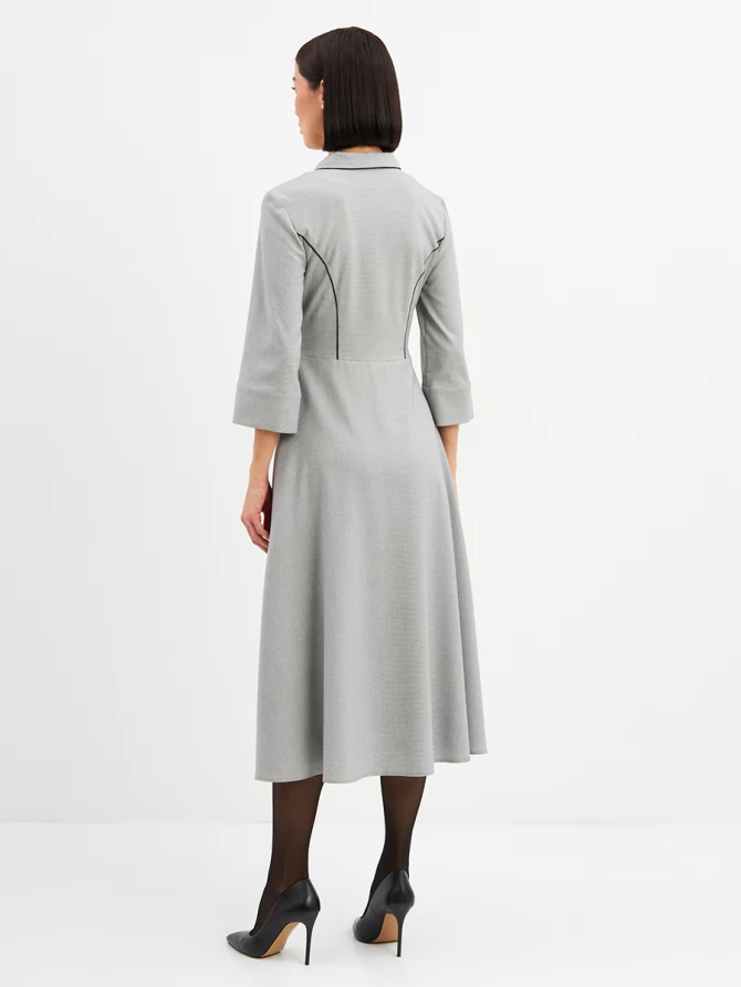 Платье с кантом OD-890-1 ч/белая мелкая клетка