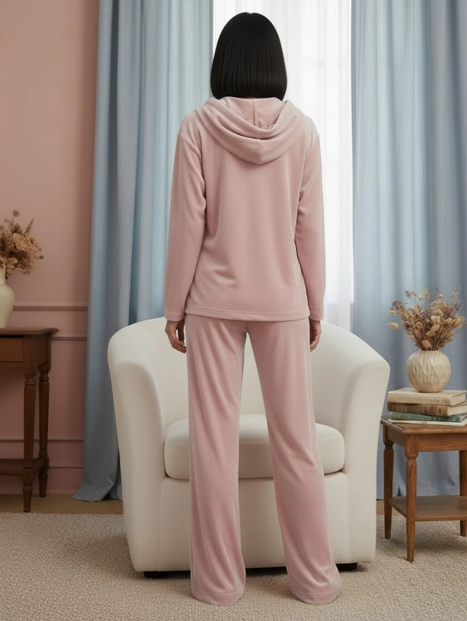 Костюм из велюра со съемным капюшоном и резинкой в комплекте OD-1009-1 розовый