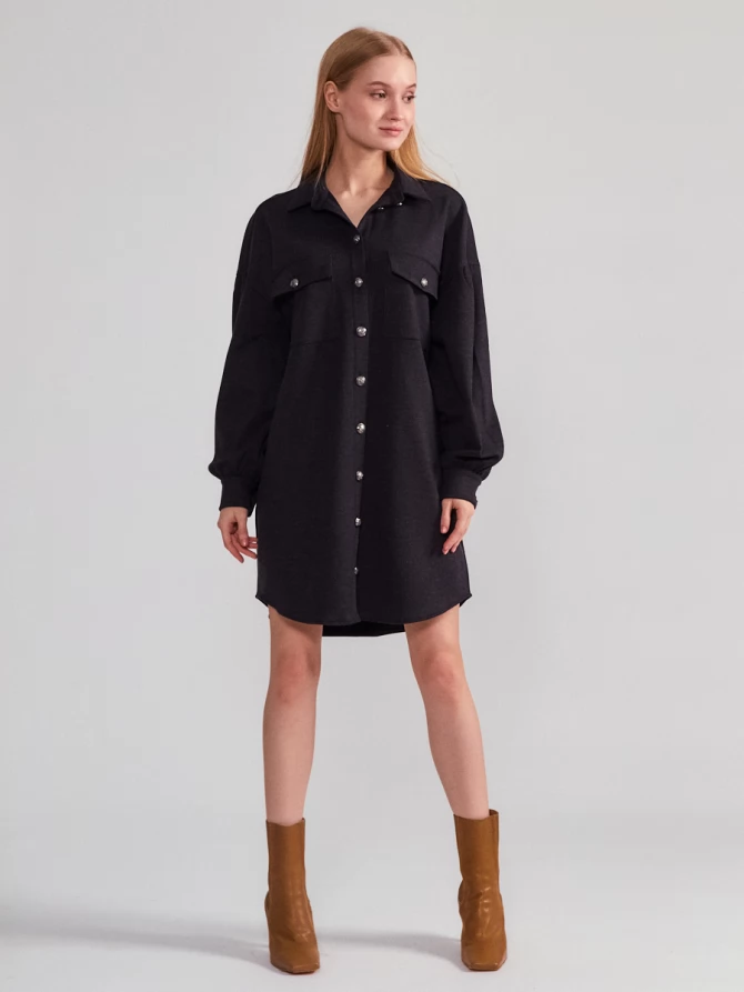 Платье-рубашка OD-614-2 вельвет темно-серый