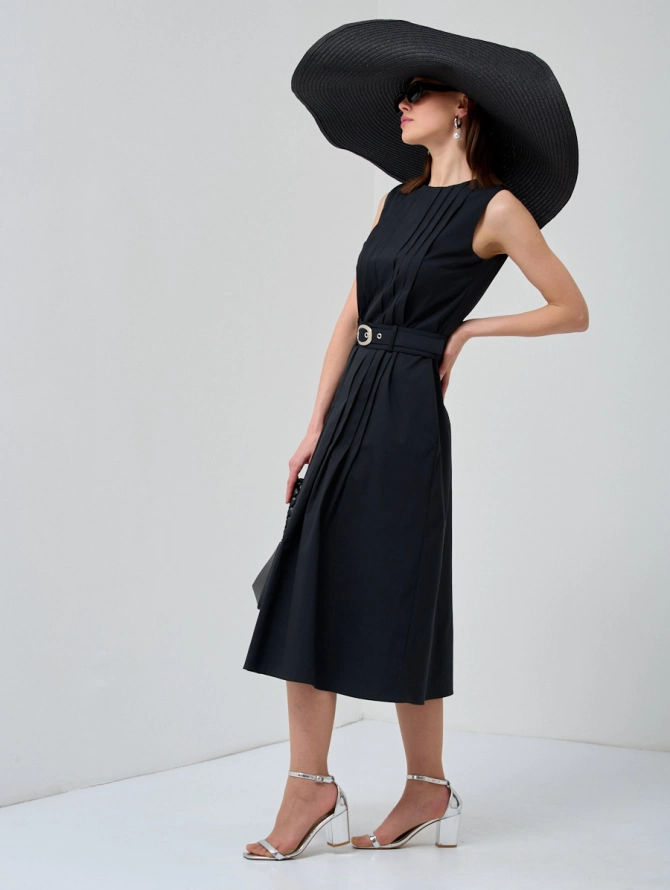 Платье хлопковое с поясом черное